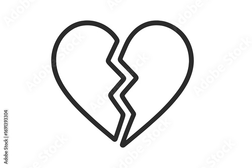 Broken heart icon for love crisis and breakup concept. Heartbreak symbol of divorce, separation, and sadness. Relationship problem metaphor. Vector line art for web and apps.