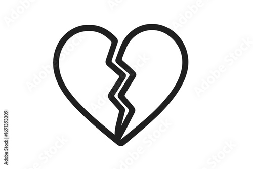 Broken heart linear icon. Metaphor for heartbreak, divorce, sadness, and pain. Simple vector outline symbol for relationship problems and loneliness. Love lost concept design.
