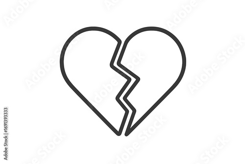 Broken heart icon vector. Minimalistic line symbol of heartbreak, divorce, and sadness. Love and relationship problem concept. Simple outline illustration for web and graphic design.