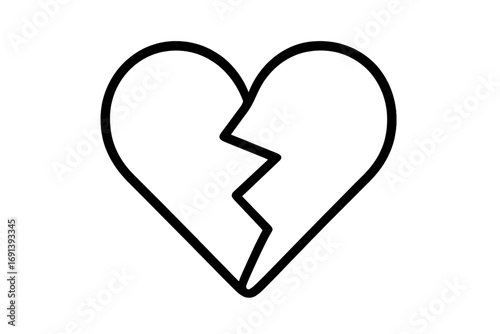 Broken heart line icon. Symbol of heartbreak, breakup, divorce, and lost love. Sad romantic relationship problem concept. Minimal vector illustration for web design, apps, cards.