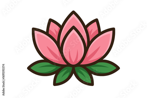Vector logo of a pink lotus flower. Graphic icon for yoga, spa, wellness, and beauty salon. Sacred water lily blossom symbolizing meditation, harmony, and spiritual zen.