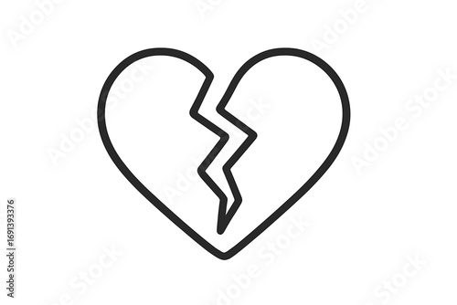 Broken heart icon modern outline style. Sadness, breakup concept. Vector drawing. Symbol of divorce, heartbreak, unhappy love, relationship problem. Isolated linear pictogram.