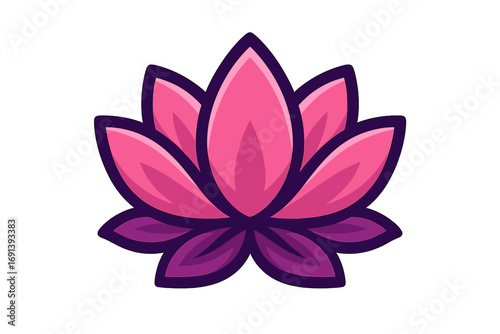 Lotus flower logo for yoga studio, spa, or beauty salon. Zen meditation icon. Symbol of harmony, purity, wellness. Pink floral water lily graphic for spiritual growth.