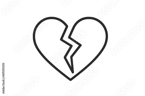 Broken heart line icon. Concept of heartbreak, divorce, sadness, loss. Metaphor for a painful relationship, grief, separation. Unhappy love symbol. Anti Valentine's day.