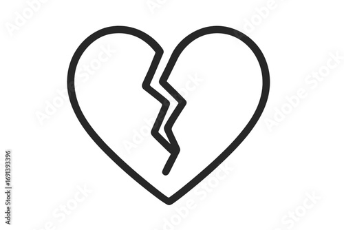 Broken heart line icon. Heartbreak, divorce or sadness concept. Vector symbol of a cracked heart for graphic design. Unhappy love, loneliness, separation and relationship problem.
