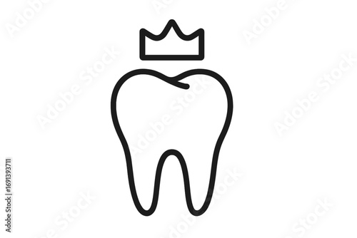 Dental crown line icon. Tooth with crown symbol. Dentistry and stomatology concept. Oral health, hygiene. Tooth restoration, implant, prosthesis. Dentist clinic logo.
