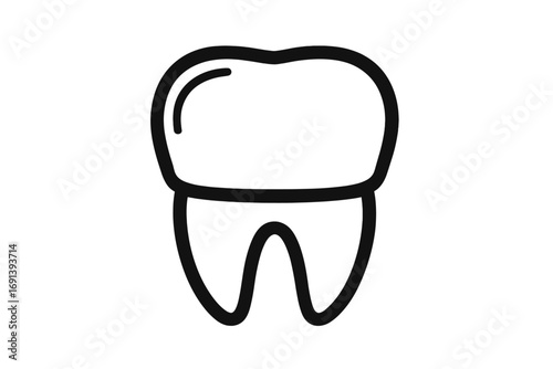 Dental crown tooth outline icon. Vector graphic for dentistry, stomatology, and oral health. Simple line art symbol. Dentist clinic logo concept. Minimalist illustration.