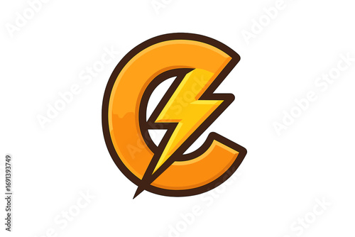 C letter thunder logo design. Modern initial with lightning bolt. Electric power symbol. Vector icon for energy company, technology brand, or sport team. Flash charge concept.