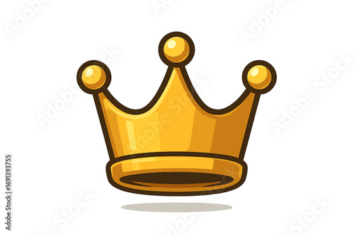 Golden crown icon for royalty and success. Vector cartoon illustration of a king or queen's gold tiara. Symbol of power, victory, luxury, and nobility. Majestic logo.