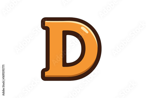 Letter D cartoon font design. Vector alphabet initial for logo. Glossy bold bubble typeface for kids education. 3D monogram icon element. Isolated typography illustration.