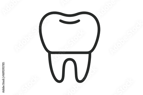 Tooth icon vector line art. Dental clinic logo concept. Dentistry, oral hygiene, stomatology symbol. Molar, crown, implant, root care. Health medical pictogram isolated.