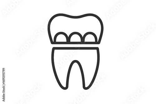 Dental crown icon. Tooth restoration symbol. Dentistry and stomatology concept. Oral health care. Medical line art for clinic logo, web design, apps. Vector illustration.