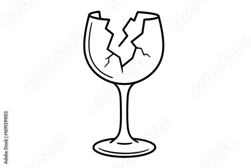 Broken wine glass line icon. Fragile, shattered glassware concept. Vector illustration for graphics, web design, apps. Metaphor for accident, damage, failure, or end of relationship.