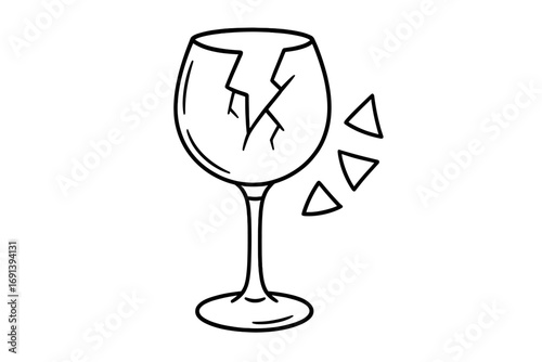 Broken wine glass line icon. Fragile symbol. Shattered crystal. Concept of failure, fragility, accident, crisis, divorce, bad luck, end of relationship. Vector illustration.