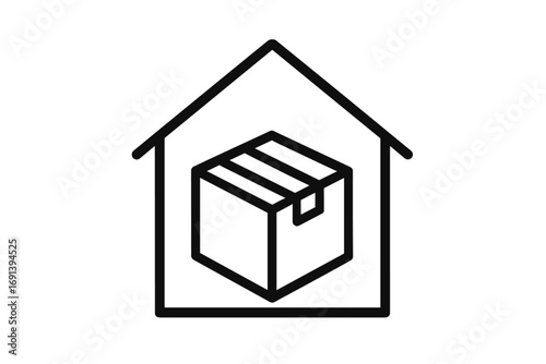 Home delivery service icon. Warehouse storage symbol. Moving house concept with box. Package shipping and logistics. Minimal vector line art for web, app, and UI design.