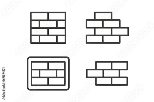Brick wall line icon set. Masonry and construction vector symbol collection. Simple outline pictogram for building, barrier, or firewall. Editable stroke graphic element.