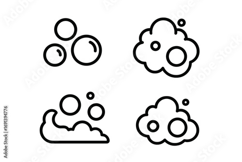 Bubble and foam line icon set. Soap suds vector illustration. Clean water and washing concept. Lather symbol for UI design. Fizzy drink or carbonated beverage graphic.