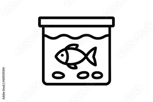 Aquarium with fish line icon. Simple pet fish in a tank symbol. Outline vector illustration for web design, apps, and logos. Aquatic animal in water. Minimalist pet shop pictogram.