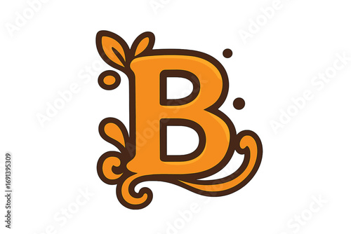 Letter B logo design with organic leaves and flourishes. Natural autumn style monogram. Cartoon vector initial for branding, identity, or decorative purpose. Juicy B icon.
