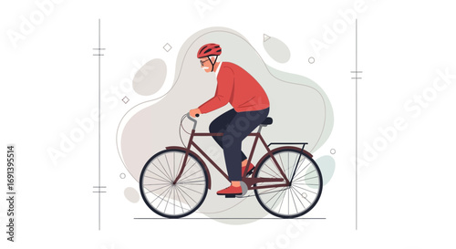 Senior Man Cycling Active Retirement Healthy Lifestyle Illustration