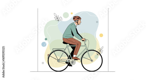 Senior Man on Bicycle Active Retirement Healthy Lifestyle Illustration