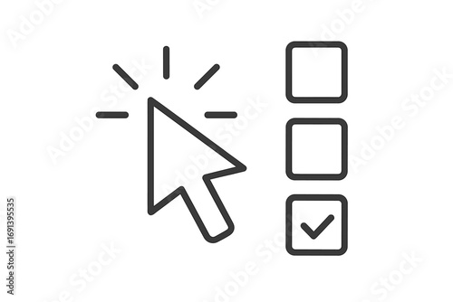 Cursor pointer clicks on check box in a checklist. Concept of survey, online form, questionnaire and test. Voting or choosing. Checkbox with check mark icon. To do list.