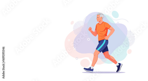 Active Senior Man Jogging Healthy Lifestyle Fitness and Retirement Concept