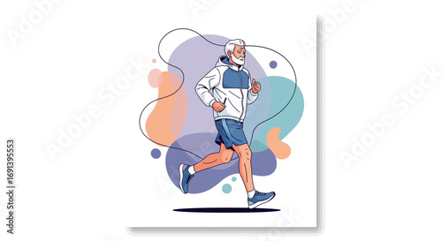 Active Senior Citizen Jogging Healthy Lifestyle Illustration
