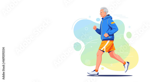 Active Senior Citizen Jogging Healthy Aging and Fitness Illustration