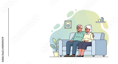 Happy Senior Couple Relaxing on Cozy Sofa at Home Retirement Love and Elderly Care Concept
