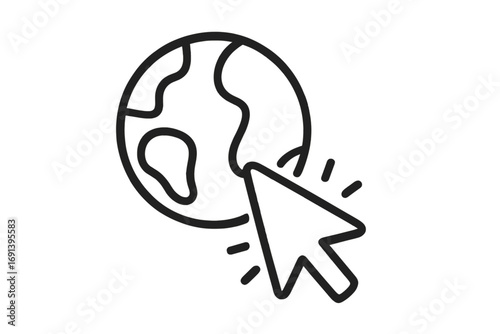 Go to web line icon vector. Browser cursor arrow clicking on earth globe symbol. Concept of internet, WWW, global network, website link, connection, online communication.