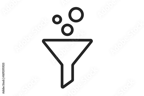 Filter icon, data filtering pictogram. Funnel conversion concept. Lead generation, sales process symbol. Sorting information, data flow pipeline. Minimalistic line vector.