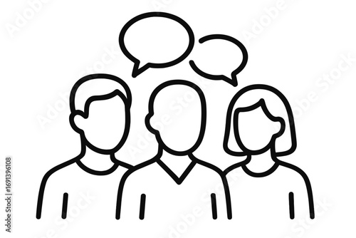 People talking icon. Group communication, conversation, discussion concept. Teamwork, social network, community, and forum metaphor. Anonymous user avatar vector symbol.