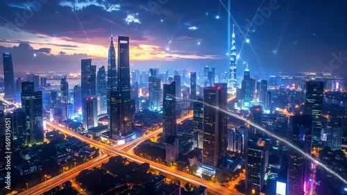 Wallpaper Mural Dynamic city at night, network connections, futuristic, and technology hub Torontodigital.ca