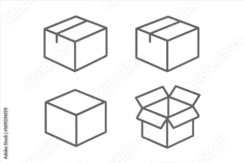 Box line icon set. Package delivery, shipping container. Simple outline vector illustration. Cardboard parcel for moving or storage. Open and closed boxes. Editable stroke.