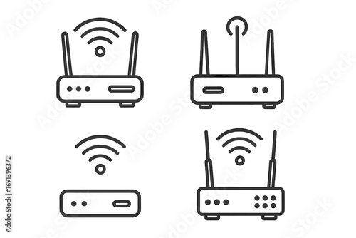 Wi-fi router line icon set. Wireless internet modem, network signal connection. Vector access point, hub, and broadband data symbols for web and apps. Editable stroke.