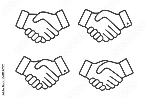 Handshake simple line icon collection. Business agreement, deal, and partnership symbol set. Outline vector for success, cooperation, and contract concepts. Editable stroke.
