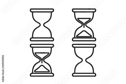 Hourglass line icon set. Sandglass timer pictogram collection for UI design. Time passing, waiting, deadline, and countdown concept. Editable stroke vector for web, apps.
