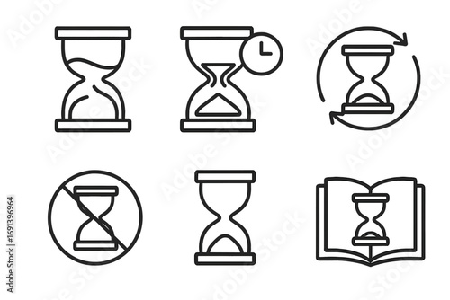 Hourglass line icon set. Time management, deadline, and history symbols. Vector sandglass, sand clock for web and apps. Countdown, waiting, and patience concepts. Editable.