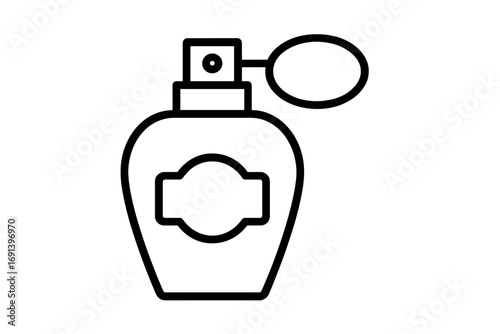 Elegant perfume bottle icon with atomizer spray, vector cartoon illustration for graphic design, websites, cards, books, articles, transparent background, ordered set, beauty, fragrance concept