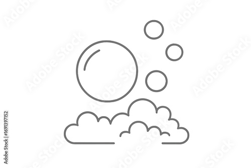 Bubble and foam simple thin line vector icon. Soap suds and lather for cleaning, washing, hygiene. Fizzy drink, champagne, soda pop bubbles. Cartoon illustration set, transparent.