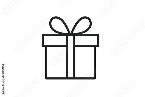 Minimalistic linear present box icon with bow, gift package symbol for web design, apps, banners, social media, greeting cards, vector cartoon illustration transparent background