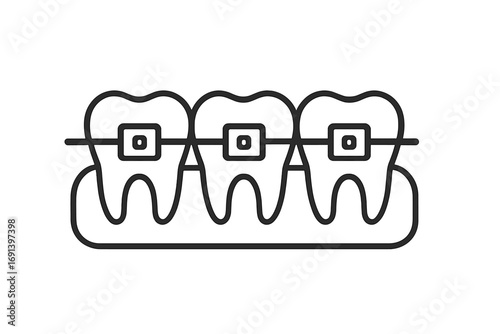 Dental braces icon for orthodontist clinic. Teeth alignment and oral care concept. Orthodontic treatment symbol for web design, apps, and print. Vector line illustration.
