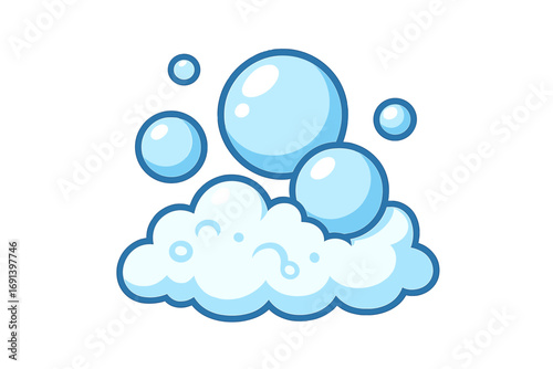 Cartoon bubbles and foam vector illustration with transparent background, bubbly soap foam concept, clean and fresh design for apps and graphics, light blue bubbles cluster