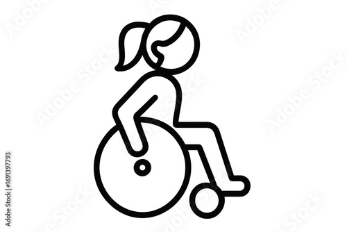 Disabled person icon. Woman in wheelchair vector pictogram. Accessibility and inclusion concept. Minimalist line art symbol for web, graphic design, apps and social media.