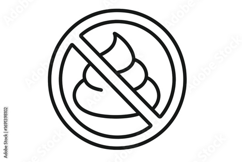 No pooping line icon. Forbidden poop, shit, feces sign. Stop dog poop symbol. Vector illustration for public places. Also concept for no cream, dairy free, lactose free.