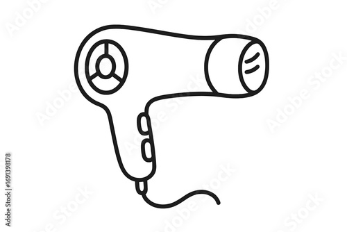Hair dryer outline vector icon. Blow dryer line art symbol for hairdressing, salon, beauty, and hair care. Simple electrical appliance illustration for graphic web design.