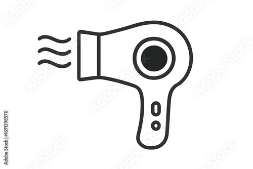 Hair dryer icon vector. Blow dryer outline symbol for beauty salon, hairdressing, and hairstyling. Line art illustration for web, app, and graphic design. Hair care appliance.