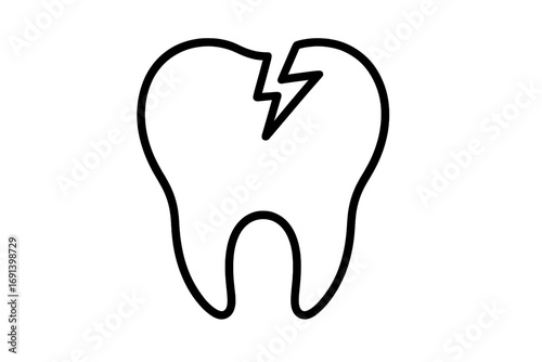 Cracked tooth icon. Broken tooth symbol. Dental problem concept. Toothache, pain, decay sign. Dentistry, stomatology linear pictogram for web, app, print design.