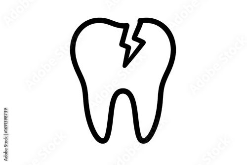 Cracked tooth icon. Broken tooth linear symbol for graphic and web design. Dental problem concept. Toothache, decay, sensitive teeth. Dentistry, stomatology sign.